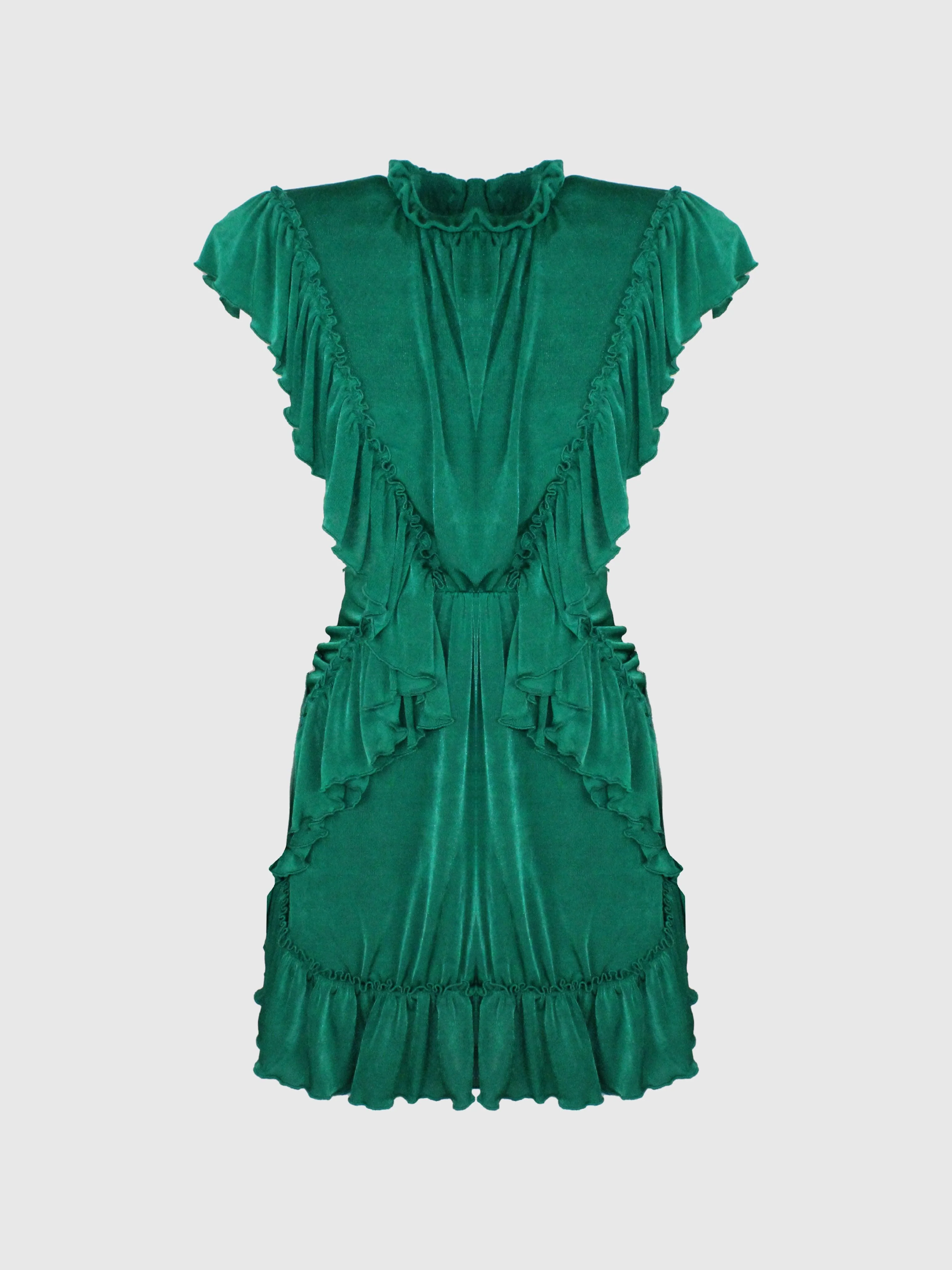 ABITO CORTO VERDE SCOLLATO SUL RETRO E DRAPPEGGIATO CON SPALLINE E BOTTONI - Image 3