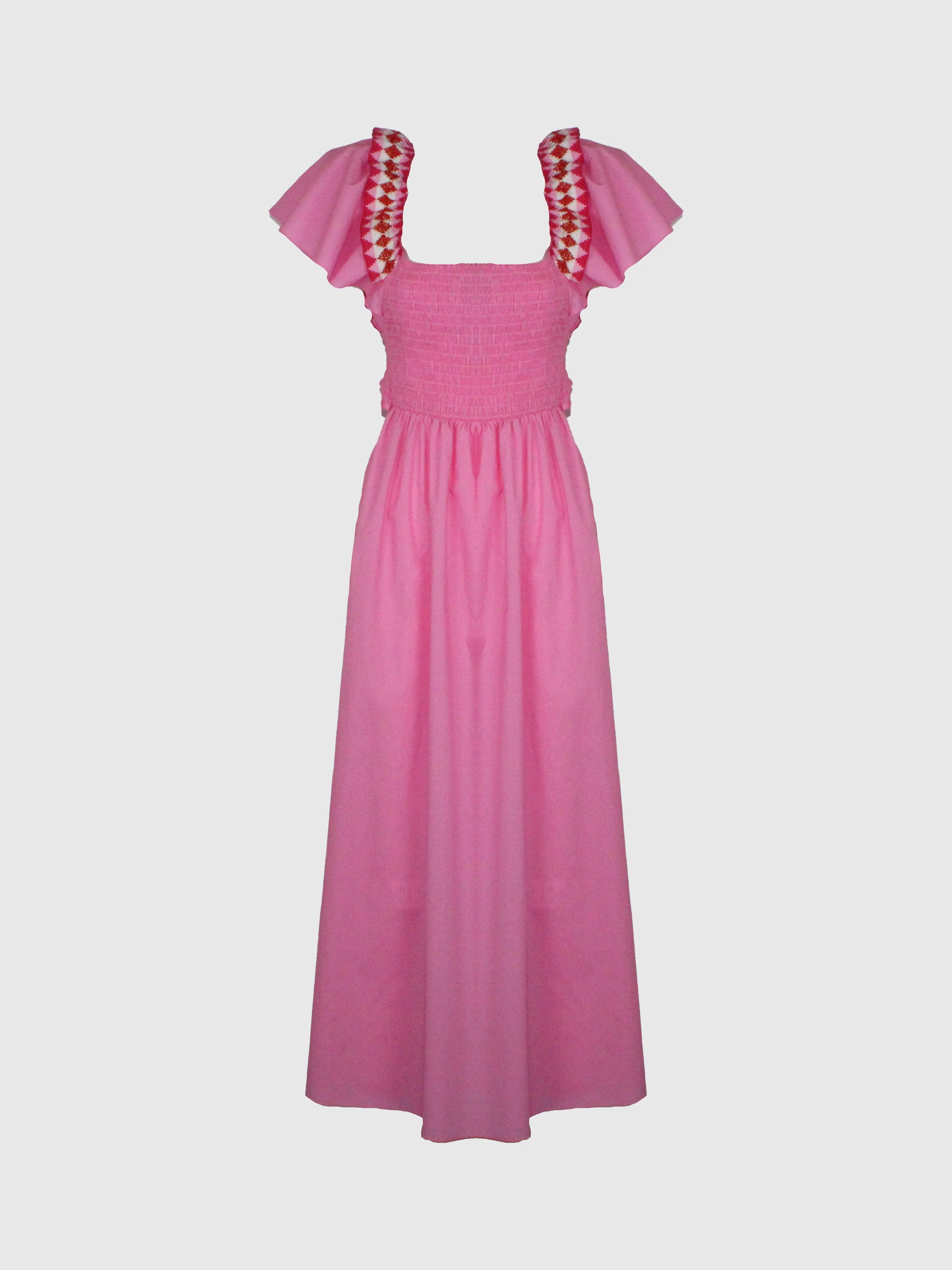 ABITO ROSA MIDI IN FRESCO COTONE PUNTO SMOCK E CORPETTO - Image 2