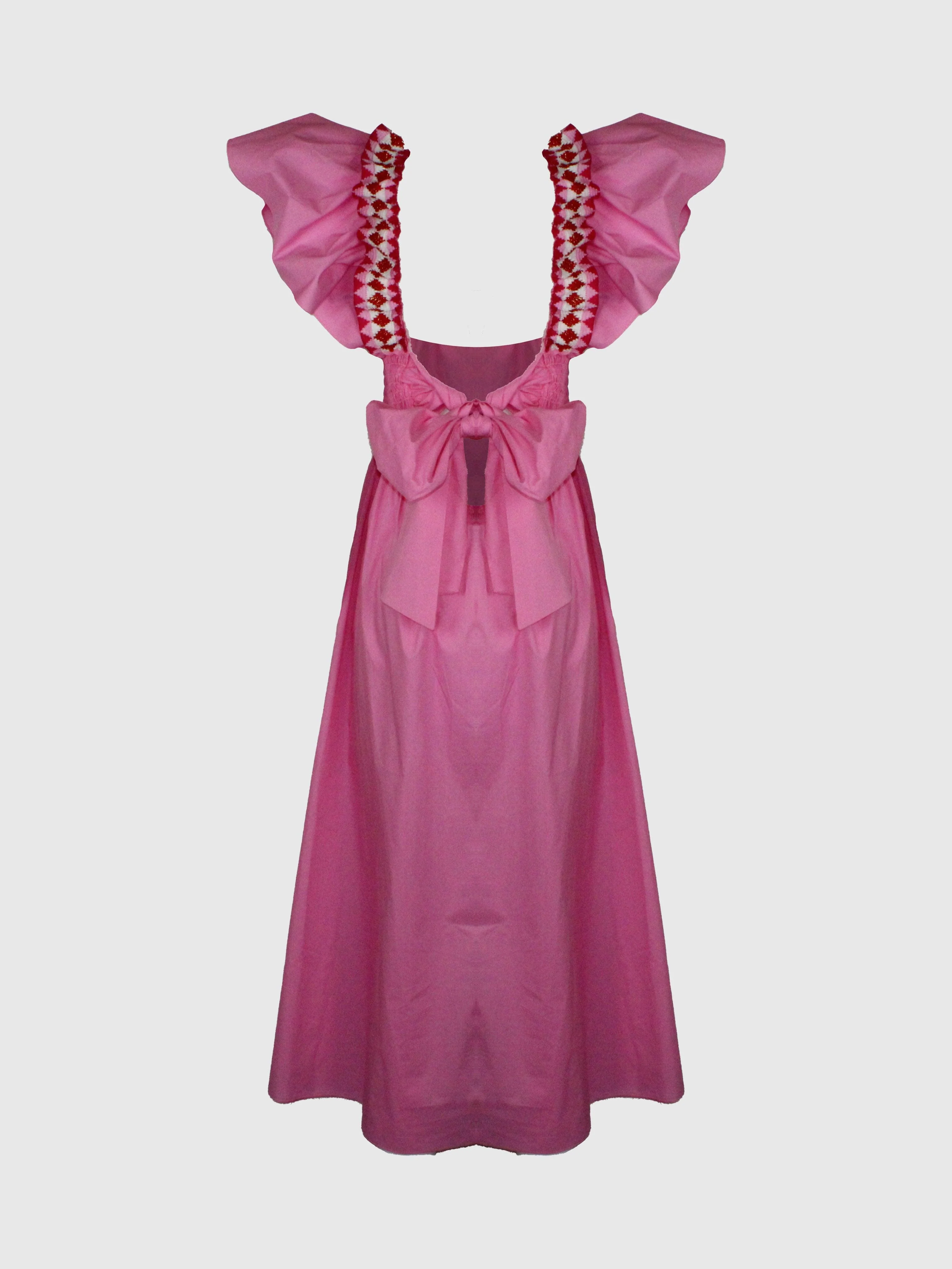 ABITO ROSA MIDI IN FRESCO COTONE PUNTO SMOCK E CORPETTO - Image 3
