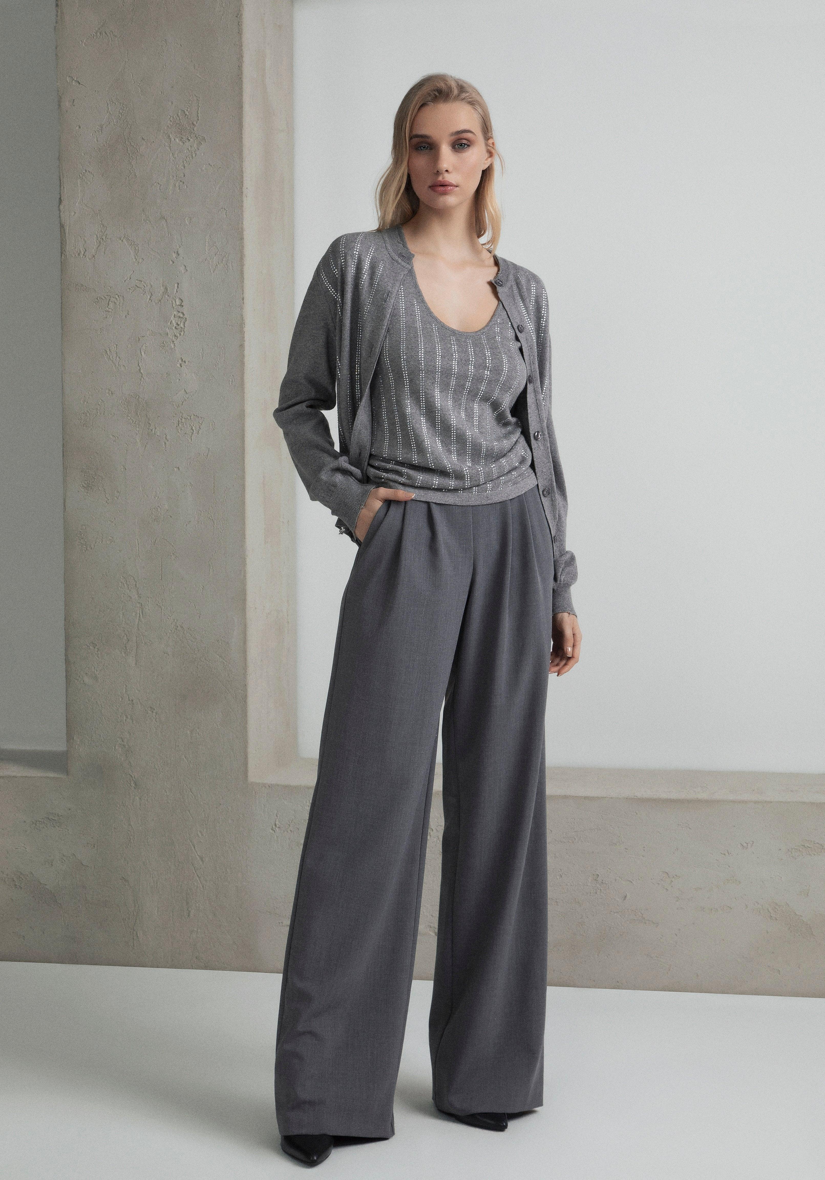 PANTALONE WIDE LEG GAMBA DRITTA E STASCHE
