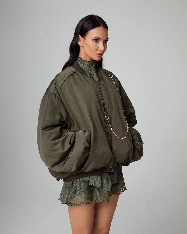 BOMBER JACKET OVERSIZE CON TASCHE E CATENA GIOIELLO - Image 3