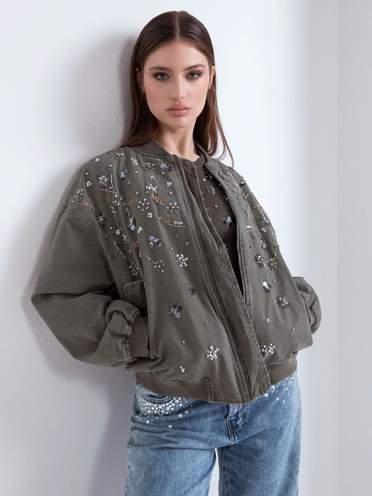 BOMBER IN COTONE RICAMATO A MANO - Image 3