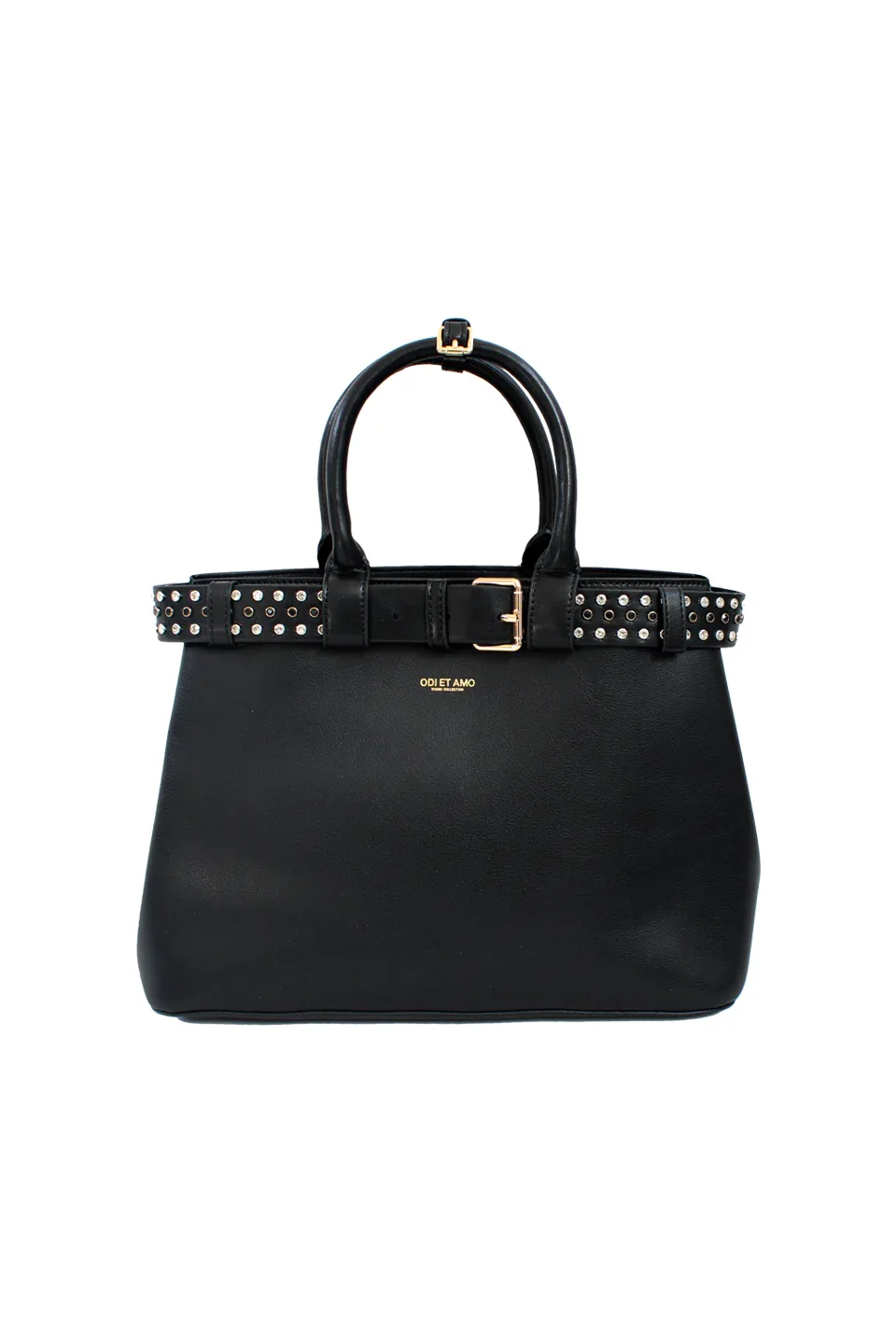 BORSA A MANO ECOPELLE CON CINTURA BORCHIE E STRASS