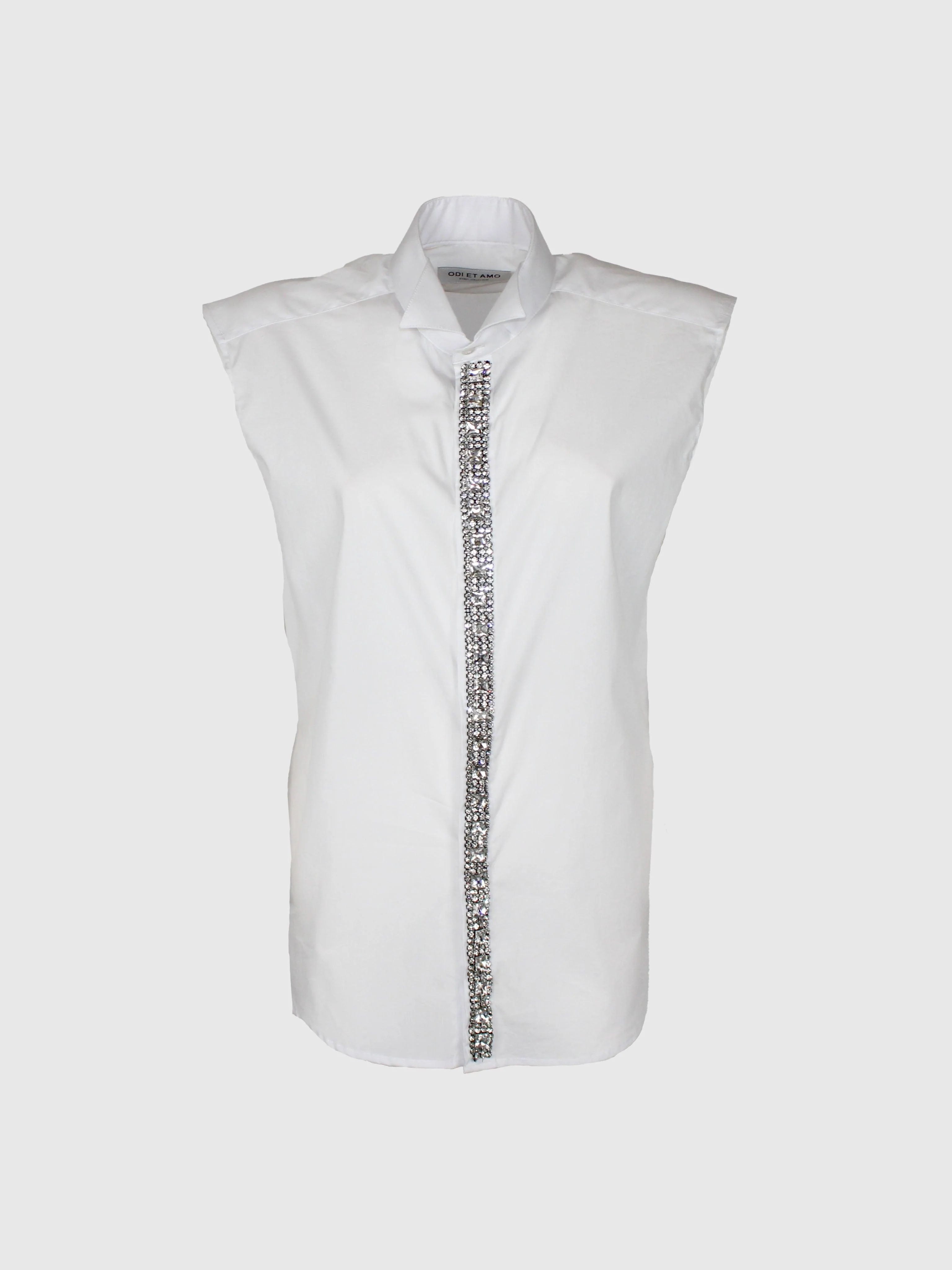 CAMICIA STILE SMOKING SMANICATA CON STRASS IN COTONE - Image 2