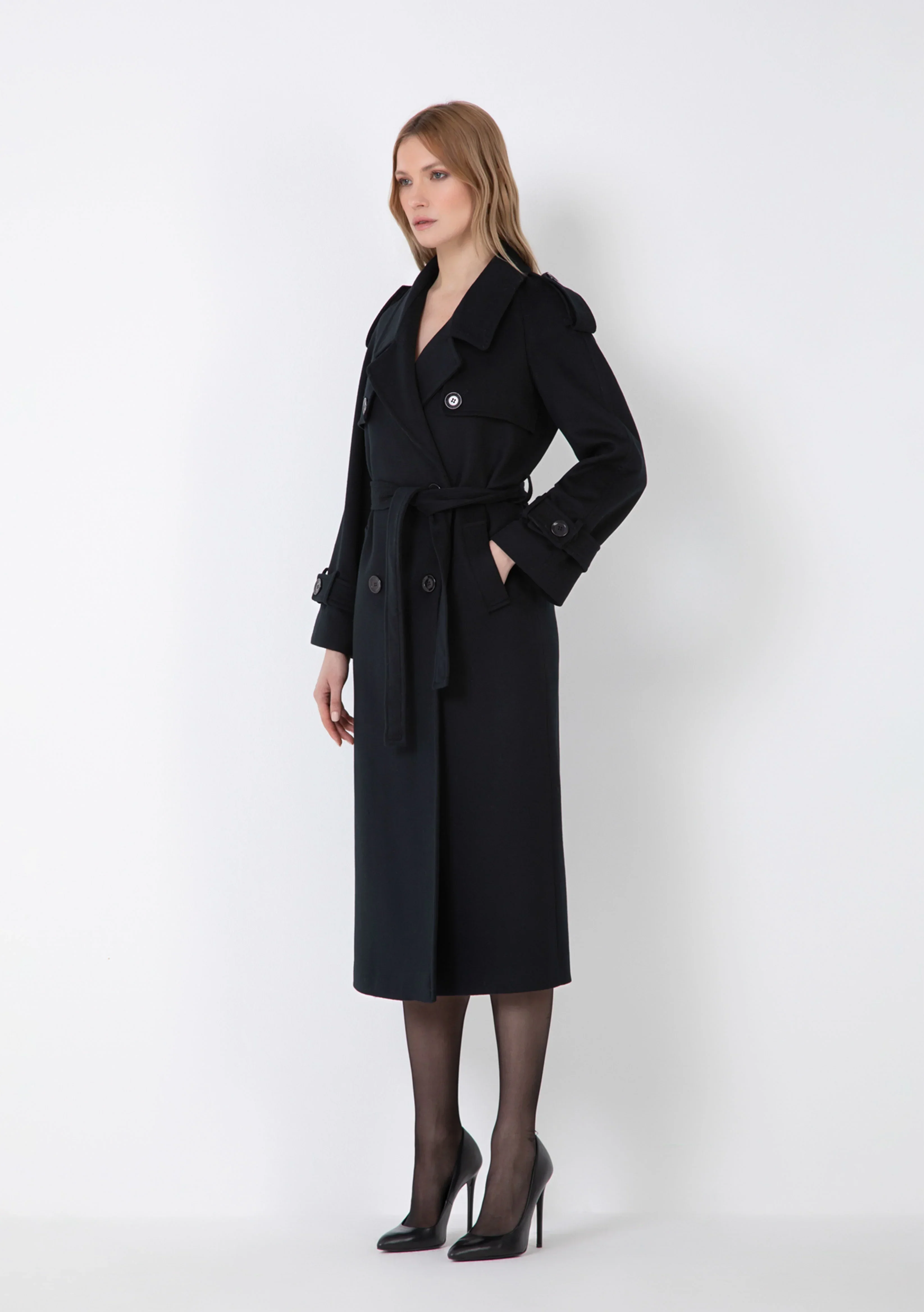 CAPPOTTO TRENCH MISTO CASHMERE NORMAL FIT CON BOTTONI E TASCHE