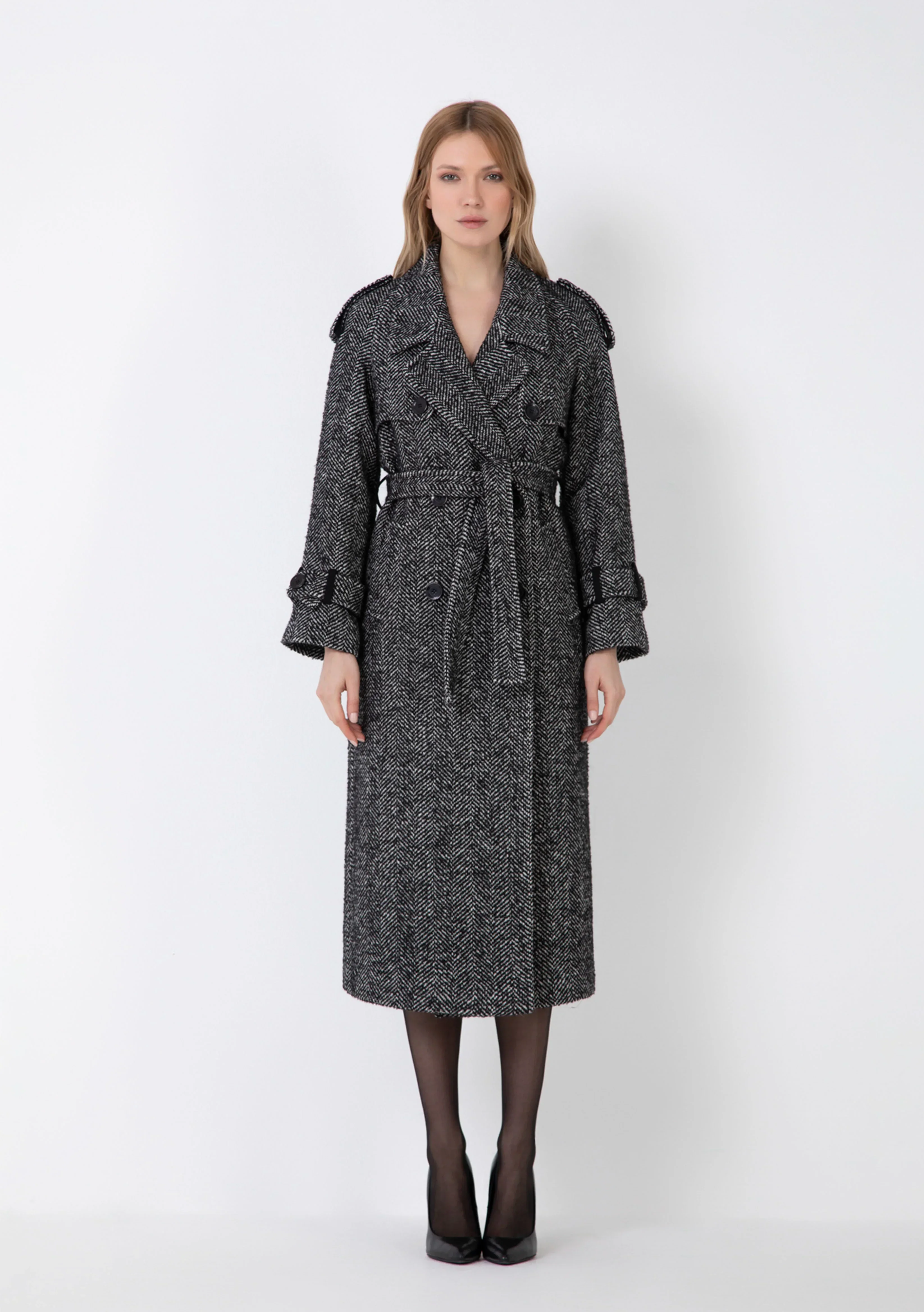 CAPPOTTO TRENCH IN MISTO CASHMERE SPIGATO CON BOTTONI E TASCHE