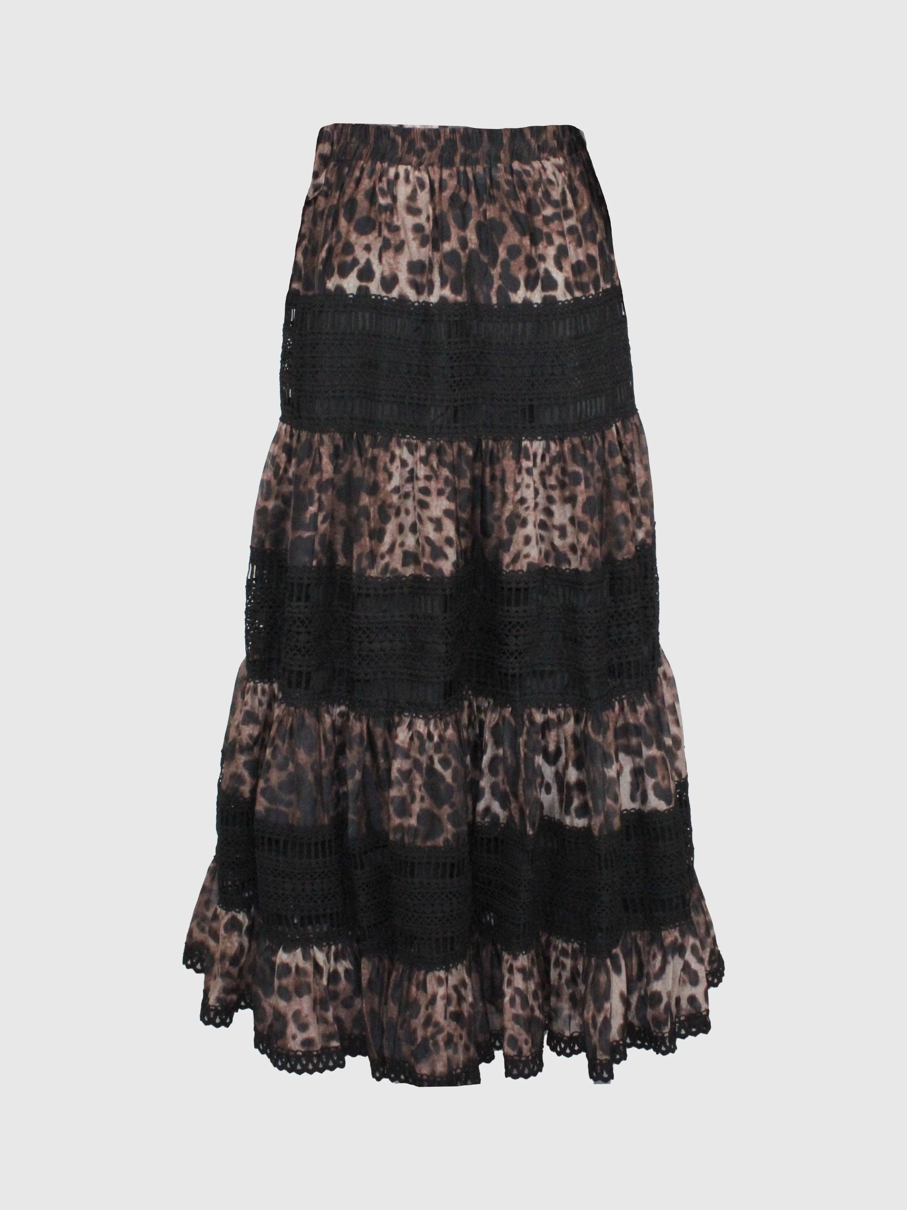 COORDINATO BLUSA SEMITRASPARENTE E GONNA LUNGA A BALZE STAMPA LEOPARDO - Image 3