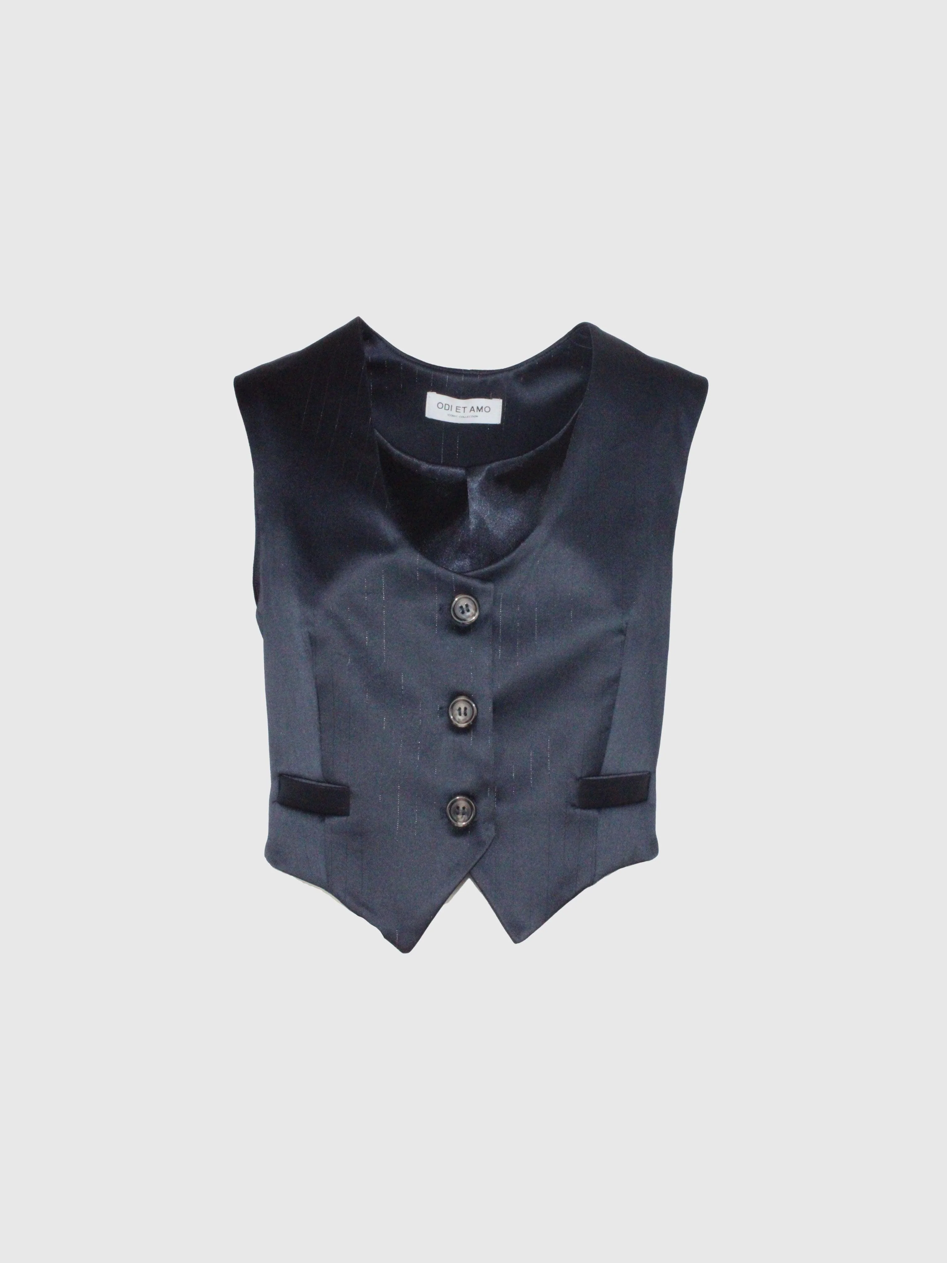 GILET BLU ADERENTE BEIGE TRE BOTTONI GESSATO LUREX - Image 2