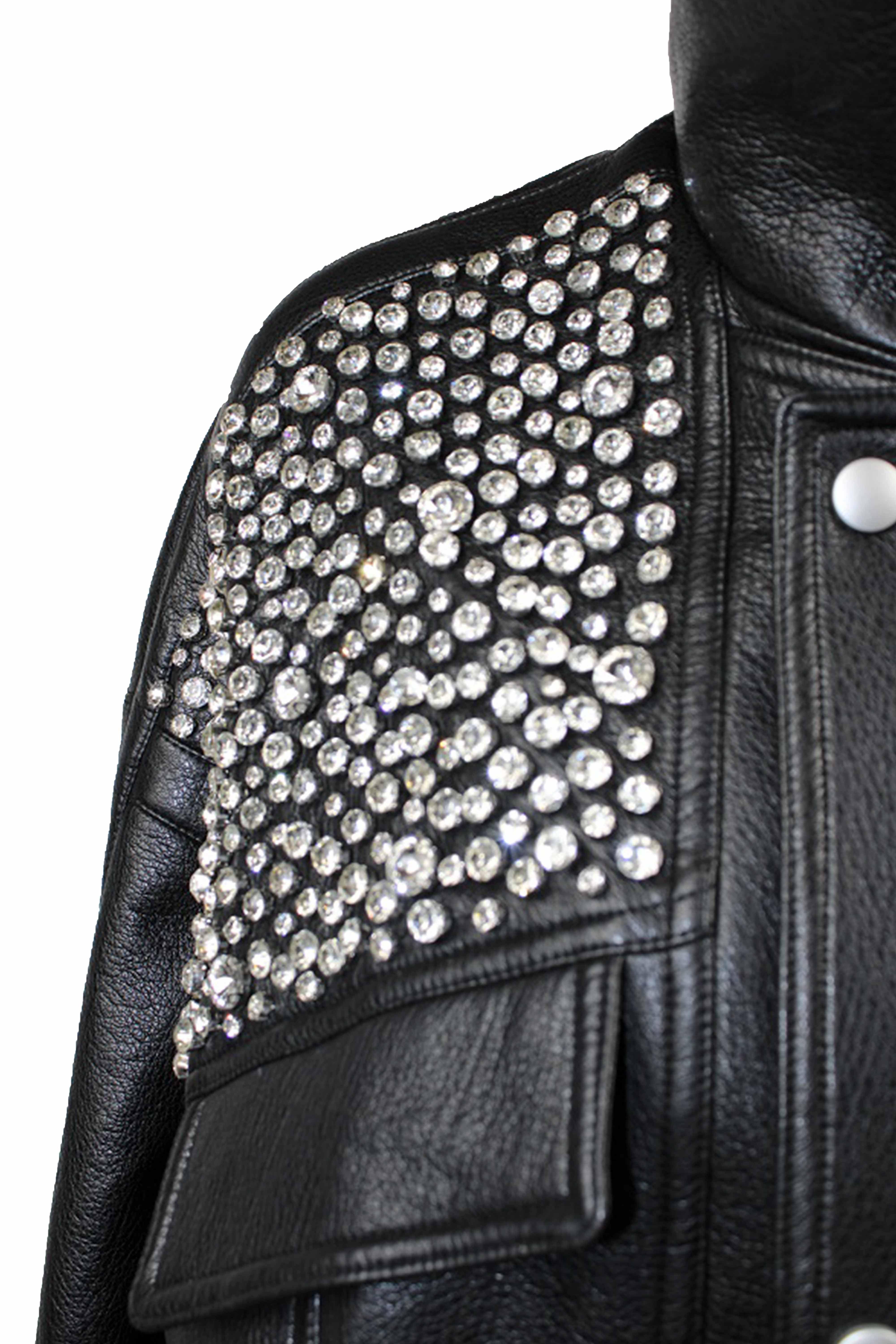 GIUBBINO/BOMBER IN ECOPELLE CON CRISTALLI E STRASS RICAMATI A MANO - Image 3