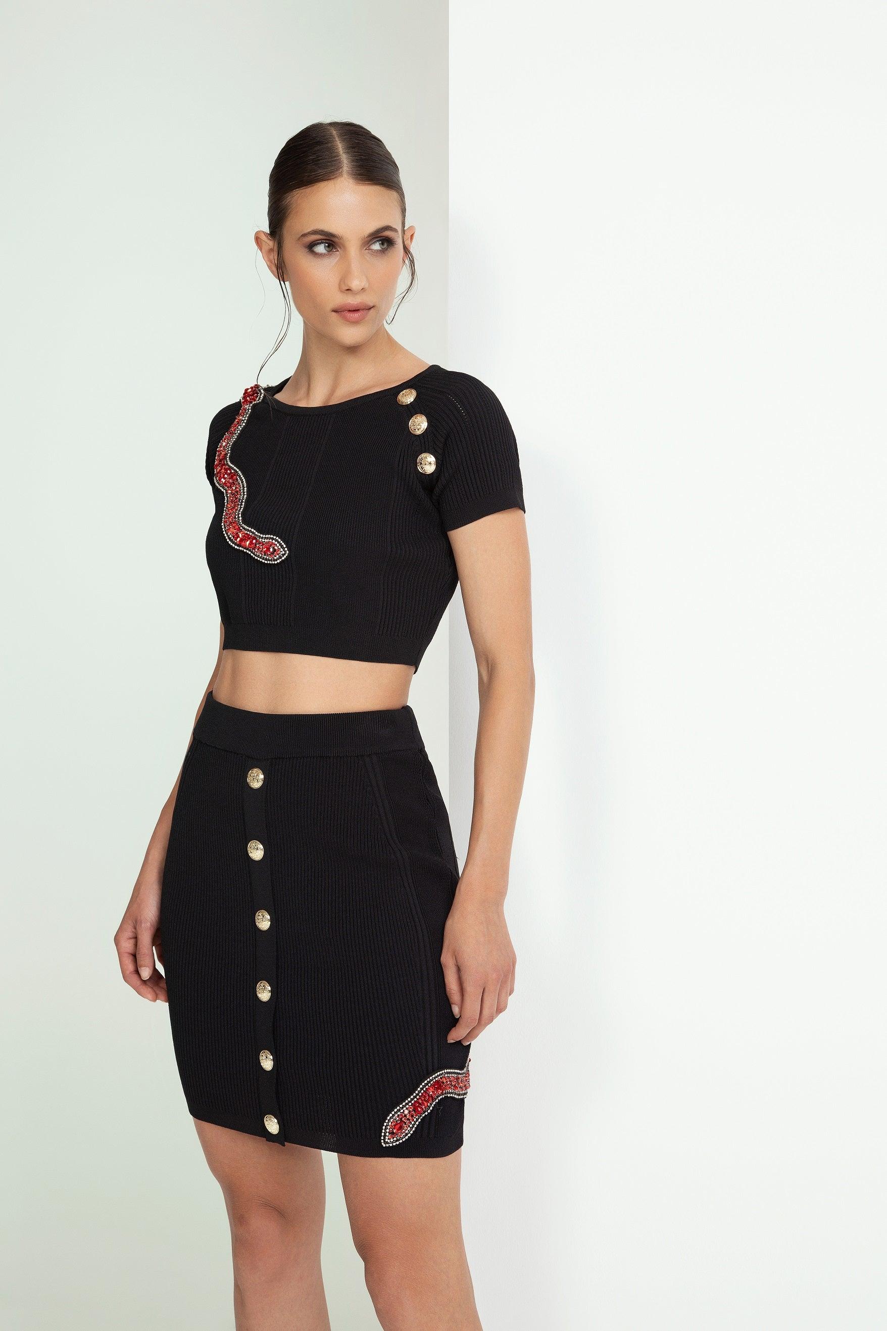 GONNA TUBINO NERO IN MAGLIA CON SERPENTE GEMELLI