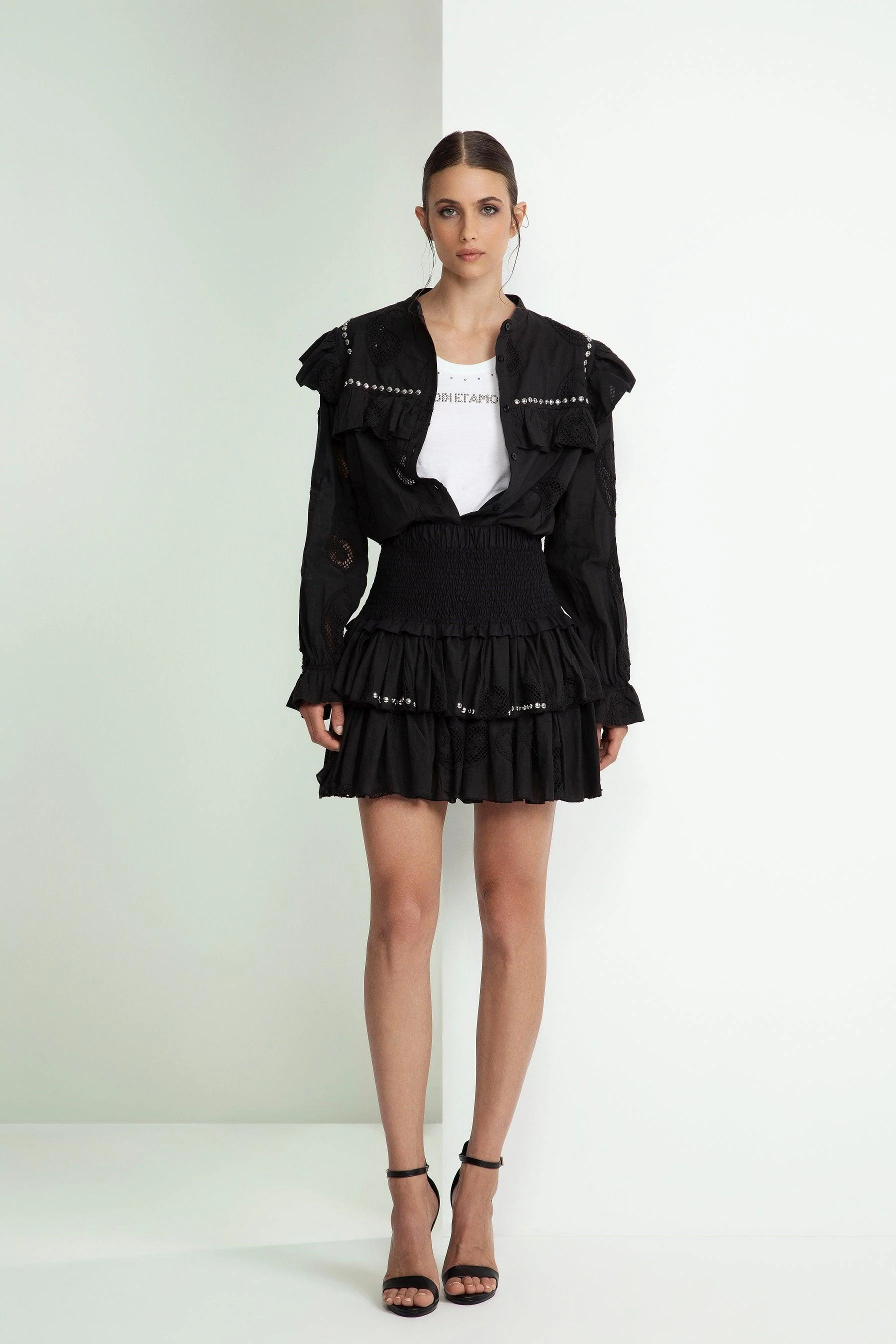 MINIGONNA ROUCHES CON BORCHIE PUNTO SMOCK ELASTICIZZATA