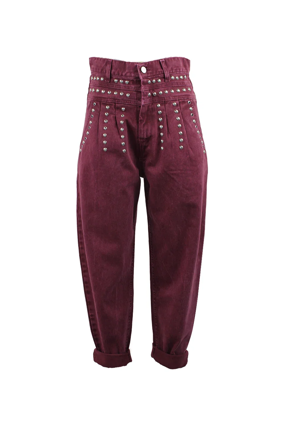 JEANS BARREL A VITA ALTA CON BORCHIE SILVER E NERO - Image 2