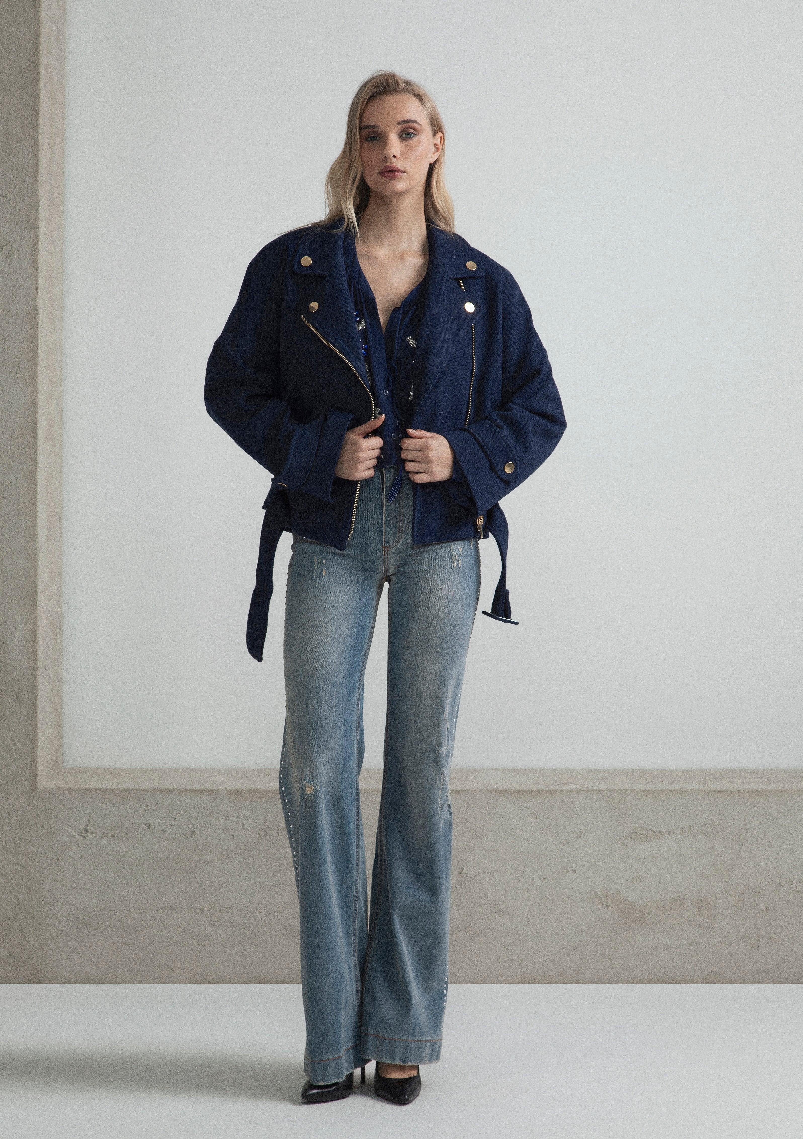 JEANS GAMBRA DRITTA CON CRIATALLI E TASCHE