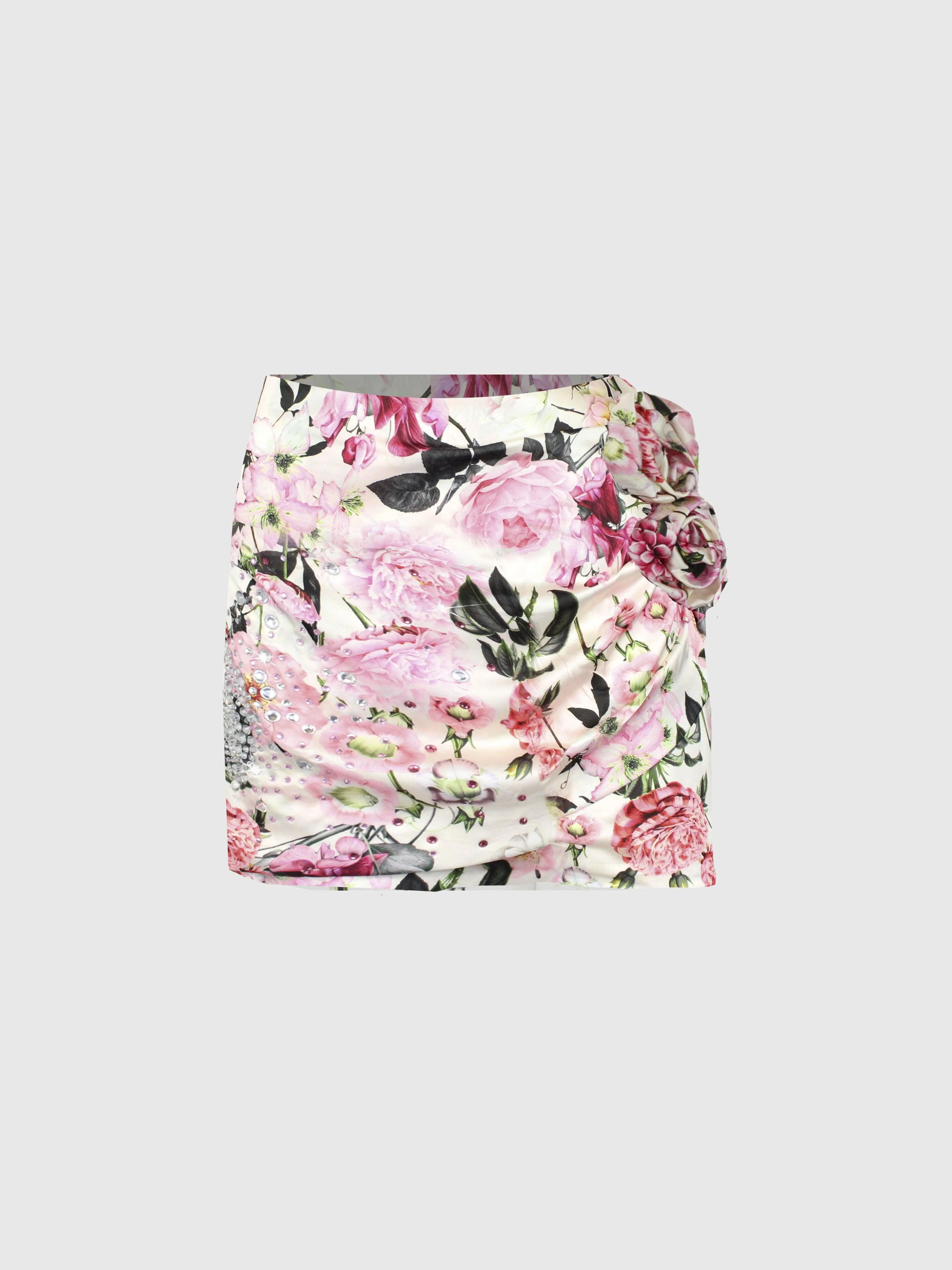 MINIGONNA TUBINO STAMPA ROSE E CRISTALLI - Image 2