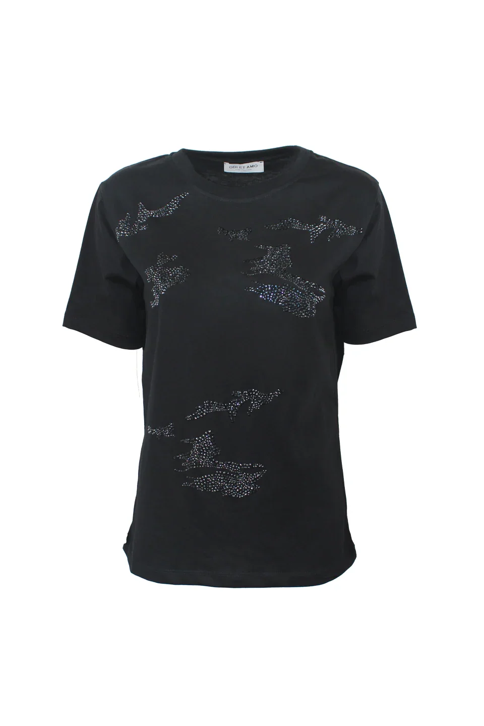 T‐SHIRT REGULAR FIT STRASS NERO CON MOTIVO MIMETICO - Image 2